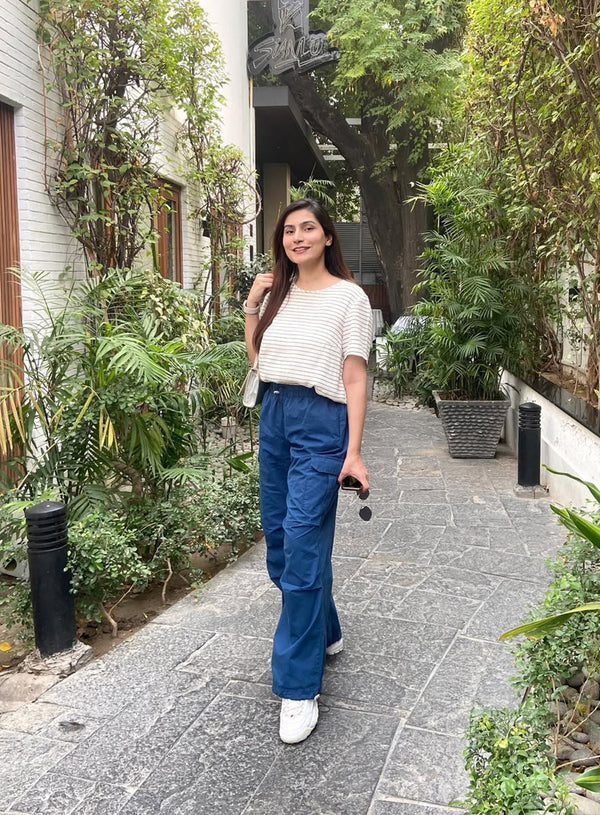Navy Blue Wide Leg Cargo Pants extra image