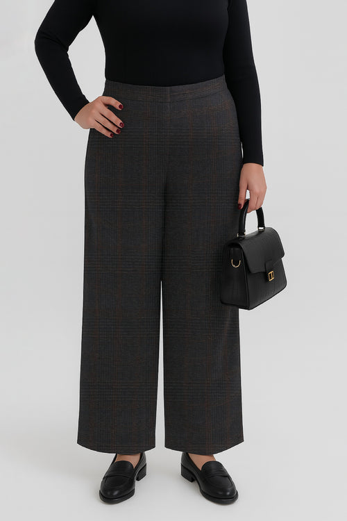 Windowpane Pleated Wide Leg Pants - XL Size