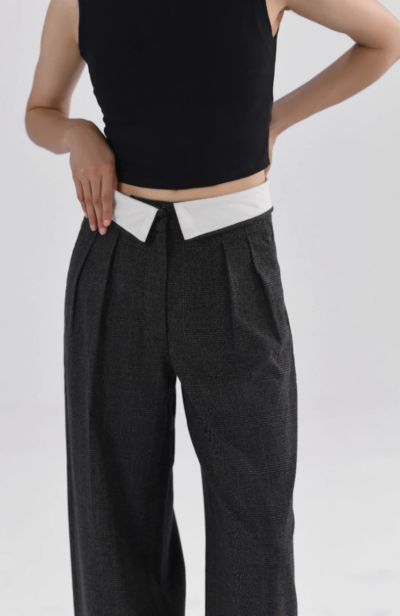 Windowpane Turn Over Waist Pants