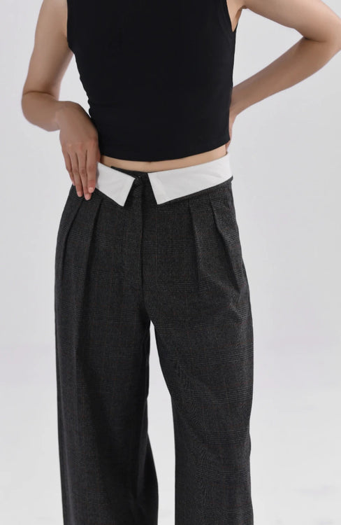 Windowpane Turnover Waist Pants - XL Size