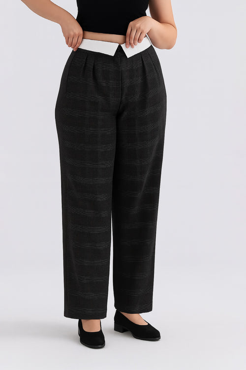 Windowpane Turn Over Waist Pants - XL Size