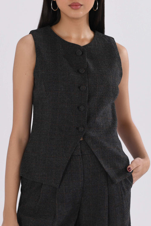 Windowpane Waistcoat - dark-grey