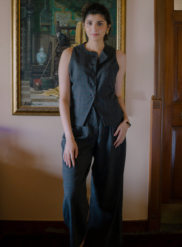 Windowpane Pleated Wide Leg Pants extra image
