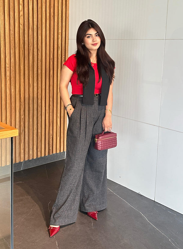 Windowpane Pleated Wide Leg Pants extra image