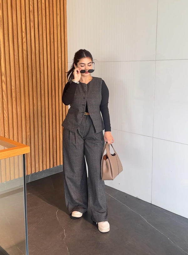 Windowpane Pleated Wide Leg Pants extra image