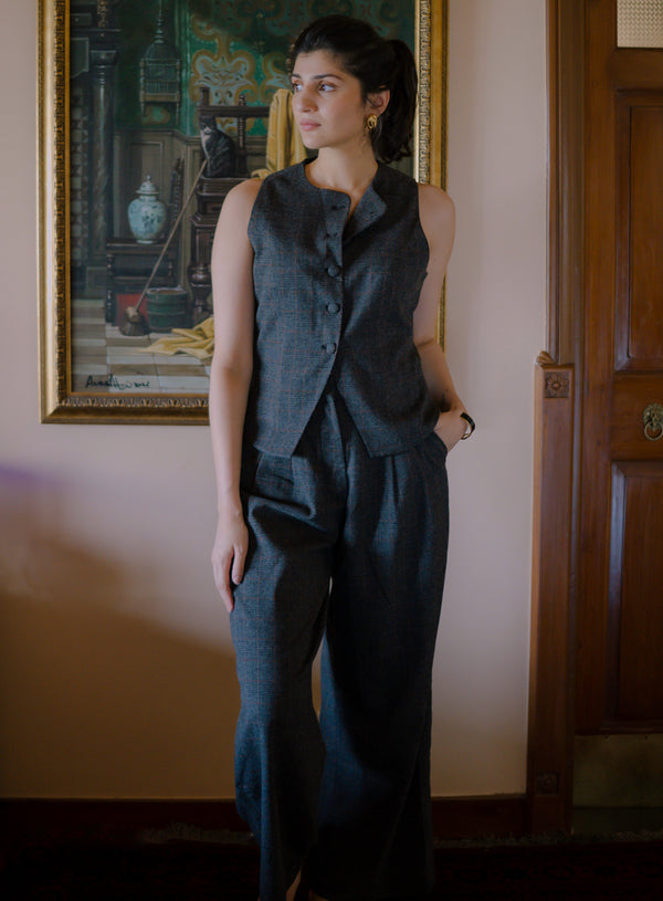Windowpane Pleated Wide Leg Pants extra image