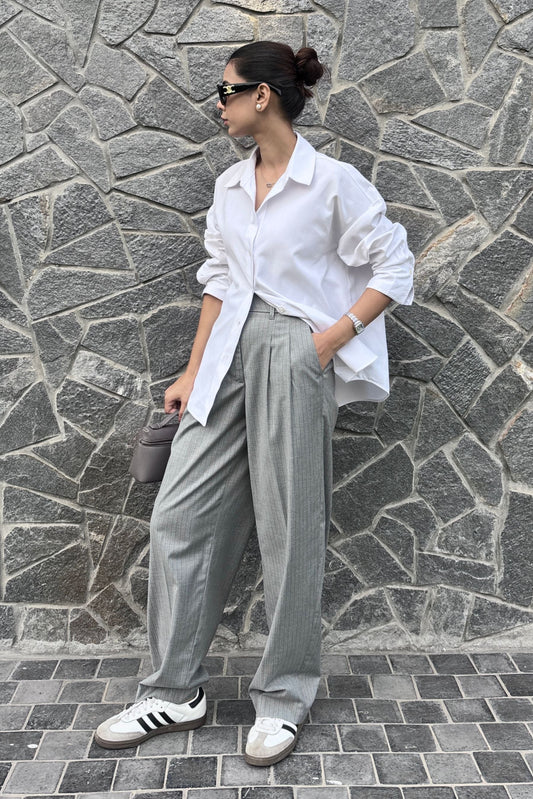 Pinstripes Pleated Wide Leg Pants