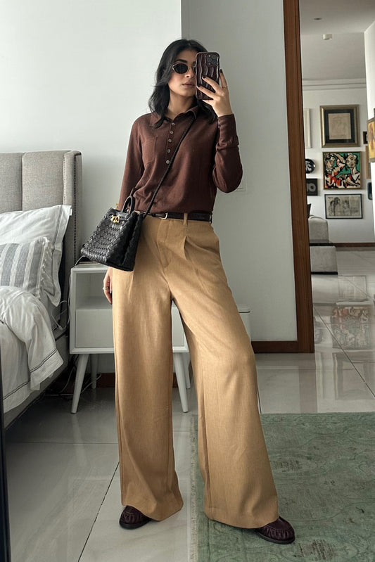 Wide Leg Pants with Single Pleat